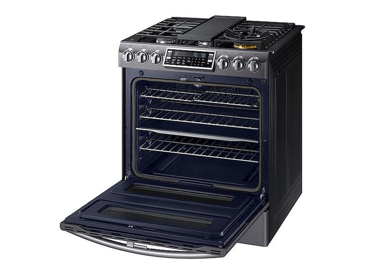 SAMSUNG NX58K9850SG 5.8 cu. ft. Slide-In Gas Range with Flex Duo TM & Dual Door in Black Stainless Steel