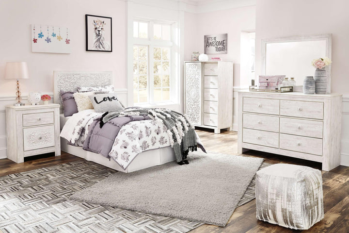 ASHLEY FURNITURE PKG002890 Twin Panel Headboard With Mirrored Dresser, Chest and Nightstand