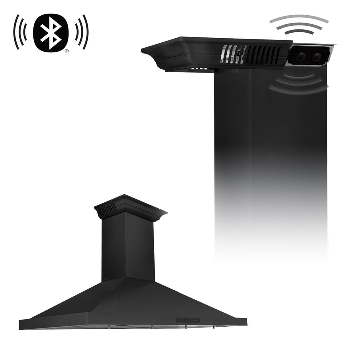 ZLINE KITCHEN AND BATH BSKBNCRNBT24 ZLINE Wall Mount Range Hood in Black Stainless Steel with Built-in CrownSound R Bluetooth Speakers Size: 24 Inch