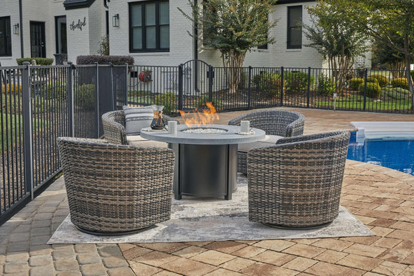 ASHLEY FURNITURE PKG014883 Outdoor Fire Pit Table and 4 Chairs