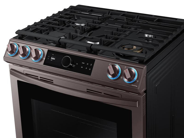 SAMSUNG NX60T8711ST Bespoke Smart Slide-in Gas Range 6.0 cu. ft. with Smart Dial, Air Fry & Wi-Fi in Tuscan Steel