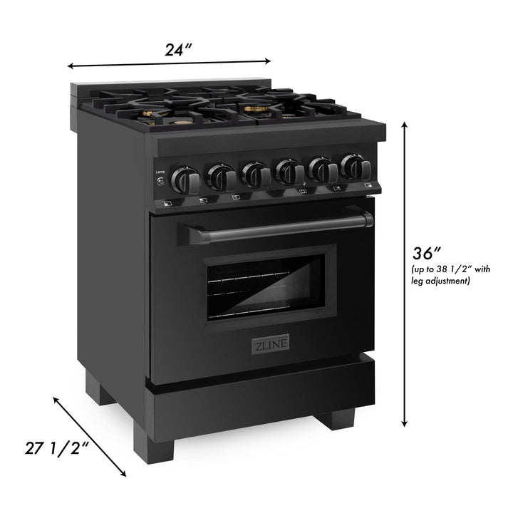 ZLINE KITCHEN AND BATH RABBR24 ZLINE 24" 2.8 cu. ft. Dual Fuel Range with Gas Stove and Electric Oven in Black Stainless Steel with Brass Burners