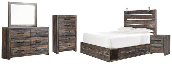 ASHLEY FURNITURE PKG003190 Queen Panel Bed With 4 Storage Drawers With Mirrored Dresser, Chest and Nightstand