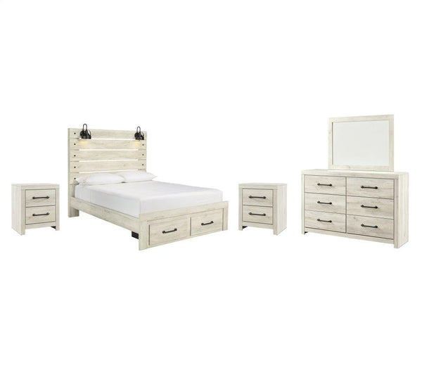 ASHLEY FURNITURE PKG003094 Queen Panel Bed With 2 Storage Drawers With Mirrored Dresser and 2 Nightstands