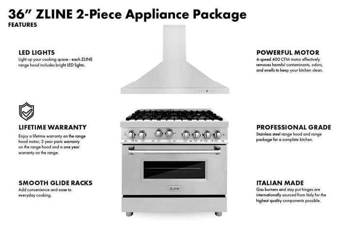 ZLINE KITCHEN AND BATH 2KPRARH36 ZLINE 36" Kitchen Package with Stainless Steel Dual Fuel Range and Convertible Vent Range Hood