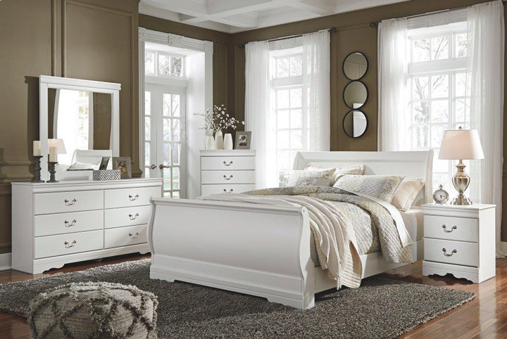 ASHLEY FURNITURE PKG002594 Queen Sleigh Bed With Mirrored Dresser, Chest and 2 Nightstands