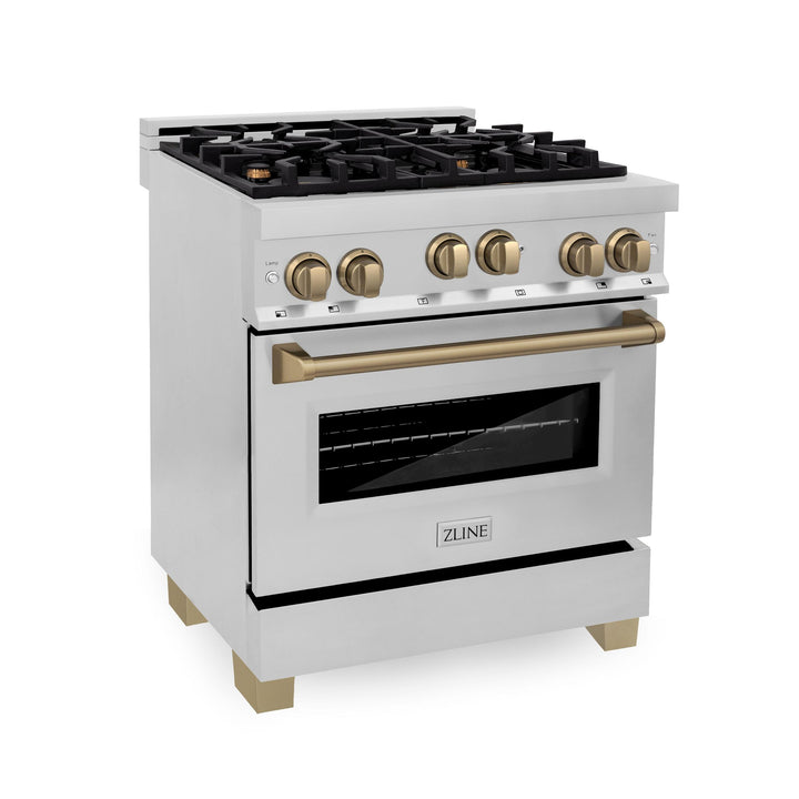 ZLINE KITCHEN AND BATH RGZ30G ZLINE Autograph Edition 30" 4.0 cu. ft. Range with Gas Stove and Gas Oven in Stainless Steel with Accents Color: Gold