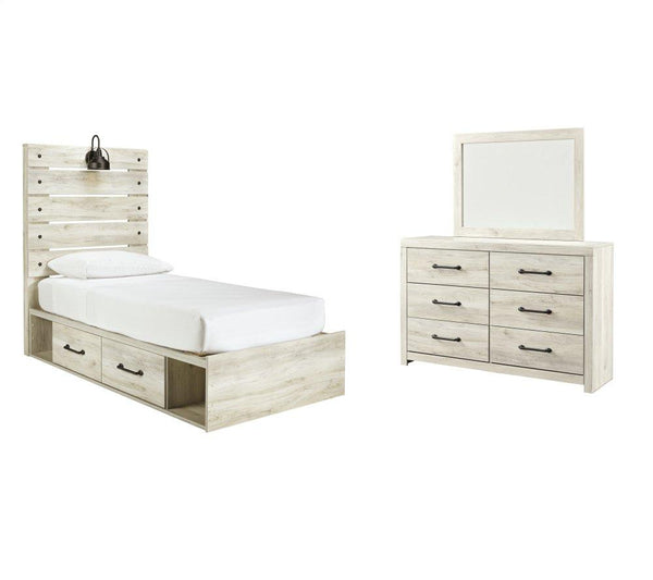 ASHLEY FURNITURE PKG003013 Twin Panel Bed With 4 Storage Drawers With Mirrored Dresser