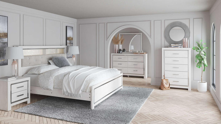 ASHLEY FURNITURE PKG009486 King Bookcase Headboard With Mirrored Dresser and 2 Nightstands