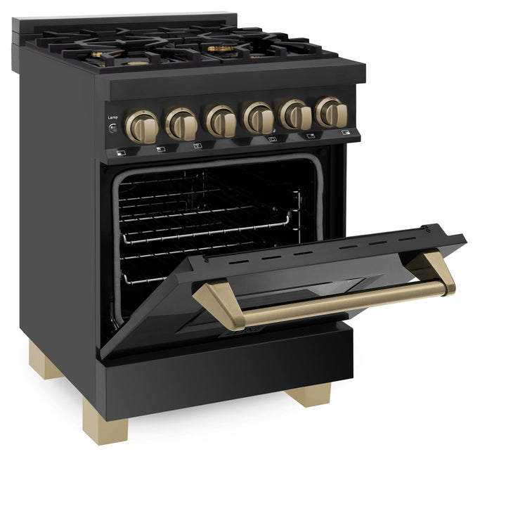 ZLINE KITCHEN AND BATH RABZ24G ZLINE Autograph Edition 24" 2.8 cu. ft. Dual Fuel Range with Gas Stove and Electric Oven in Black Stainless Steel with Champagne Bronze Accents Color: Gold