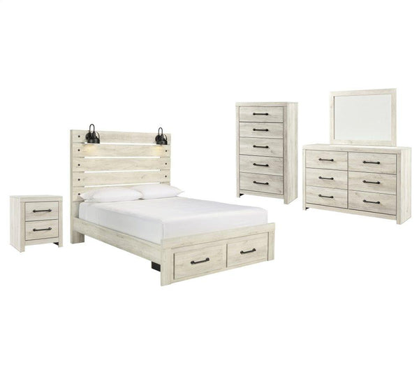 ASHLEY FURNITURE PKG003096 Queen Panel Bed With 2 Storage Drawers With Mirrored Dresser, Chest and Nightstand