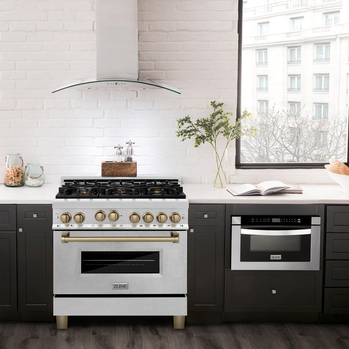 ZLINE KITCHEN AND BATH RGSZSN36MB ZLINE Autograph Edition 36" 4.6 cu. ft. Range with Gas Stove and Gas Oven in DuraSnow R Stainless Steel with Accents Color: Matte Black