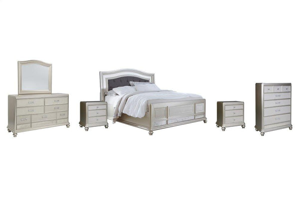 ASHLEY FURNITURE PKG007766 California King Panel Bed With Mirrored Dresser, Chest and 2 Nightstands