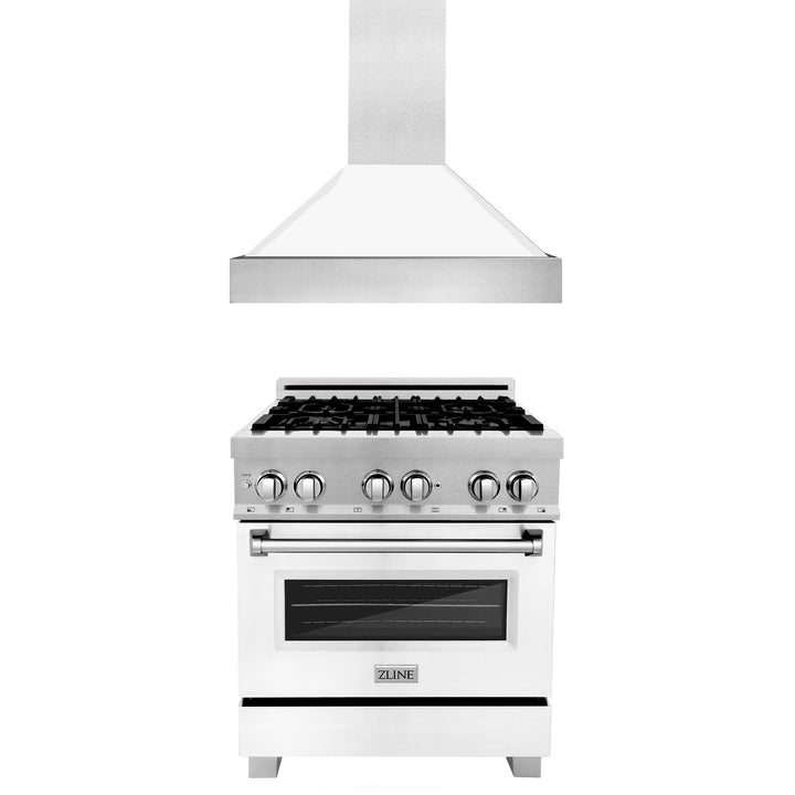 ZLINE KITCHEN AND BATH 2KPRASWMRH30 ZLINE 30" Kitchen Package with ZLINE DuraSnow Stainless Steel R Dual Fuel Range with White Matte Door and Convertible Vent Range Hood