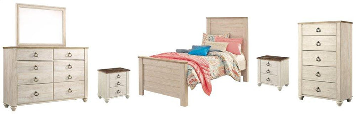 ASHLEY FURNITURE PKG004476 Twin Panel Bed With Mirrored Dresser, Chest and 2 Nightstands