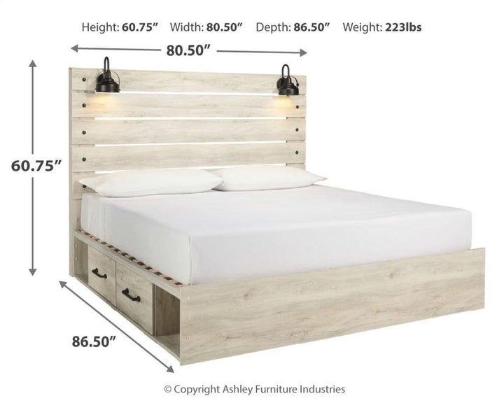 ASHLEY FURNITURE PKG014085 King Panel Bed With 2 Storage Drawers With Mirrored Dresser and Nightstand