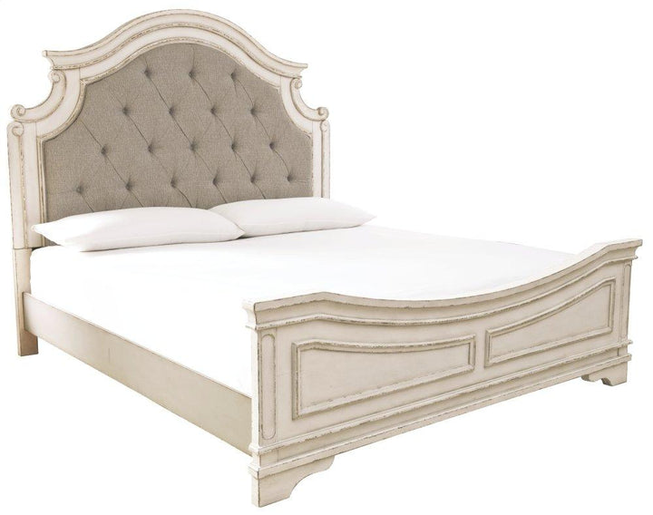 ASHLEY FURNITURE PKG006661 Queen Upholstered Panel Bed With Mirrored Dresser and Chest