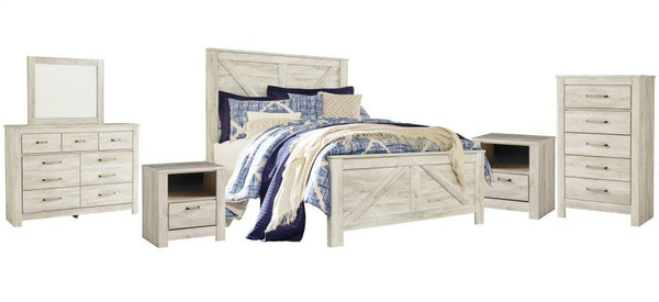 ASHLEY FURNITURE PKG004729 Queen Crossbuck Panel Bed With Mirrored Dresser, Chest and 2 Nightstands