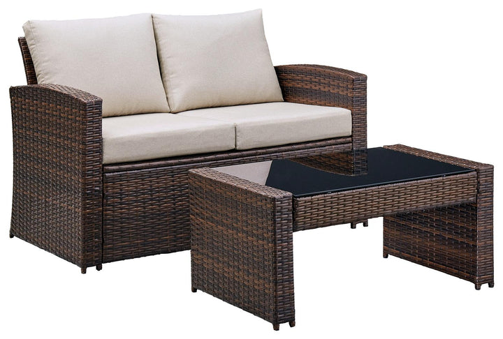 ASHLEY FURNITURE PKG014428 Outdoor Loveseat and 2 Lounge Chairs With Coffee Table