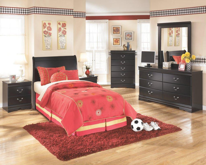 ASHLEY FURNITURE PKG002509 Twin Sleigh Headboard With Mirrored Dresser, Chest and Nightstand