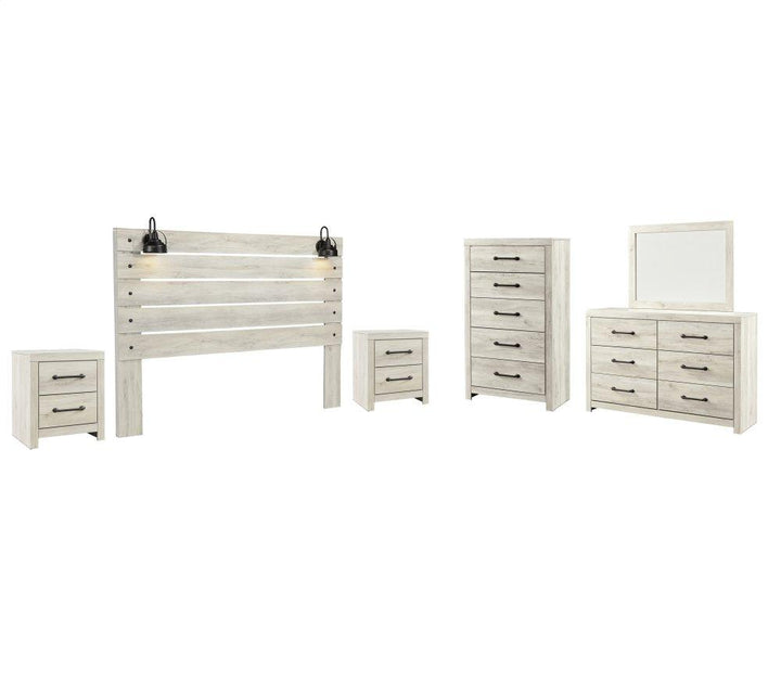 ASHLEY FURNITURE PKG002972 King Panel Headboard With Mirrored Dresser, Chest and 2 Nightstands