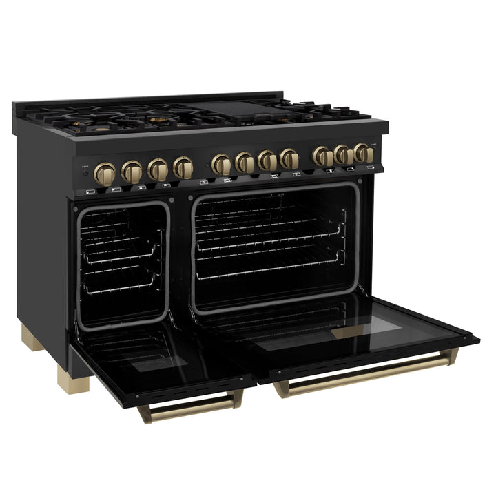 ZLINE KITCHEN AND BATH RGBZ48G ZLINE Autograph Edition 48" 6.0 cu. ft. Range with Gas Stove and Gas Oven in Black Stainless Steel with Accents Color: Gold