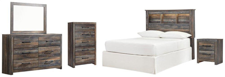 ASHLEY FURNITURE PKG003159 Full Bookcase Headboard With Mirrored Dresser, Chest and Nightstand