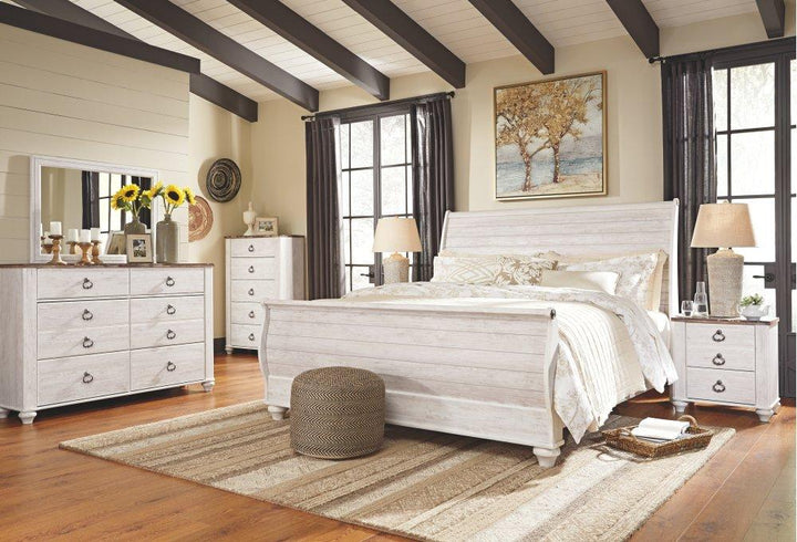 ASHLEY FURNITURE PKG004427 King Sleigh Bed With Mirrored Dresser, Chest and Nightstand