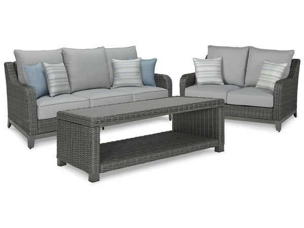 ASHLEY FURNITURE PKG014557 Outdoor Sofa and Loveseat With Coffee Table