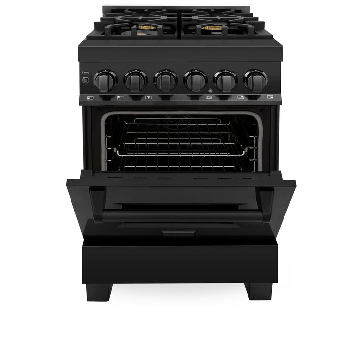 ZLINE KITCHEN AND BATH RABBR24 ZLINE 24" 2.8 cu. ft. Dual Fuel Range with Gas Stove and Electric Oven in Black Stainless Steel with Brass Burners