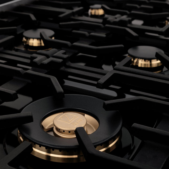 ZLINE KITCHEN AND BATH RTBZ36G ZLINE Autograph Edition 36" Porcelain Rangetop with 6 Gas Burners in Black Stainless Steel with Accents Accent: Gold