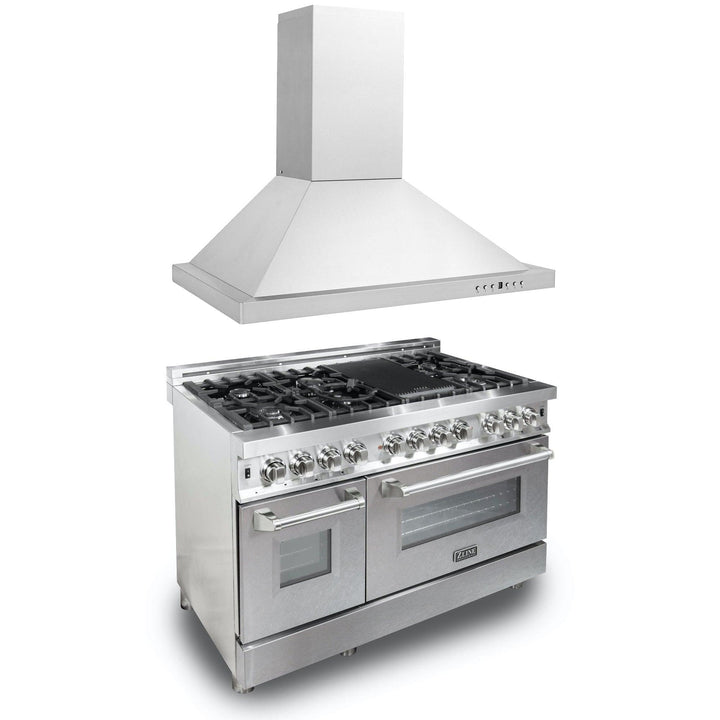 ZLINE KITCHEN AND BATH 2KPRASNRH48 ZLINE 48" Kitchen Package with Stainless Steel Dual Fuel Range with DuraSnow R Door and Convertible Vent Range Hood