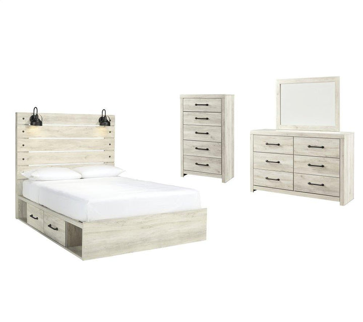 ASHLEY FURNITURE PKG003021 Queen Panel Bed With 4 Storage Drawers With Mirrored Dresser and Chest