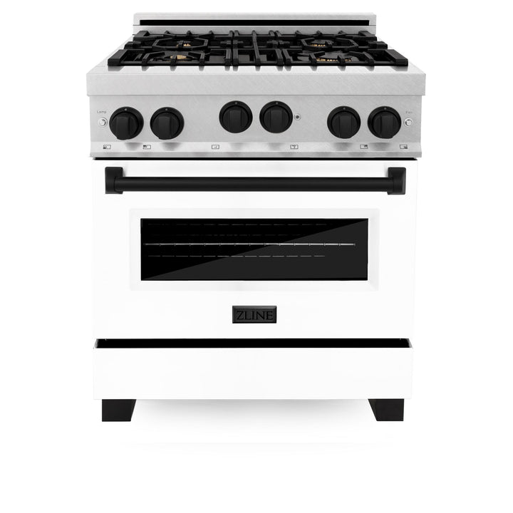 ZLINE KITCHEN AND BATH RGSZWM30CB ZLINE Autograph Edition 30" 4.0 cu. ft. Range with Gas Stove and Gas Oven in DuraSnow R Stainless Steel with White Matte Door and Accents Color: Champagne Bronze