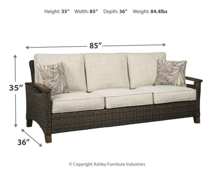 ASHLEY FURNITURE PKG014561 Outdoor Sofa and Loveseat With Fire Pit Table