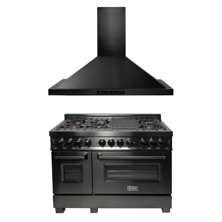 ZLINE KITCHEN AND BATH 2KPRABRH48 ZLINE 48" Kitchen Package with Black Stainless Steel Dual Fuel Range and Convertible Vent Range Hood