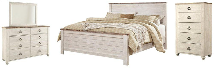 ASHLEY FURNITURE PKG004382 King Panel Bed With Mirrored Dresser and Chest