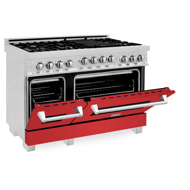 ZLINE KITCHEN AND BATH RGSRM48 ZLINE 48" 6.0 cu. ft. Range with Gas Stove and Gas Oven in ZLINE DuraSnow Stainless Steel R Color: Red Matte