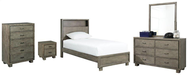 ASHLEY FURNITURE PKG005730 Twin Bookcase Bed With Mirrored Dresser, Chest and Nightstand