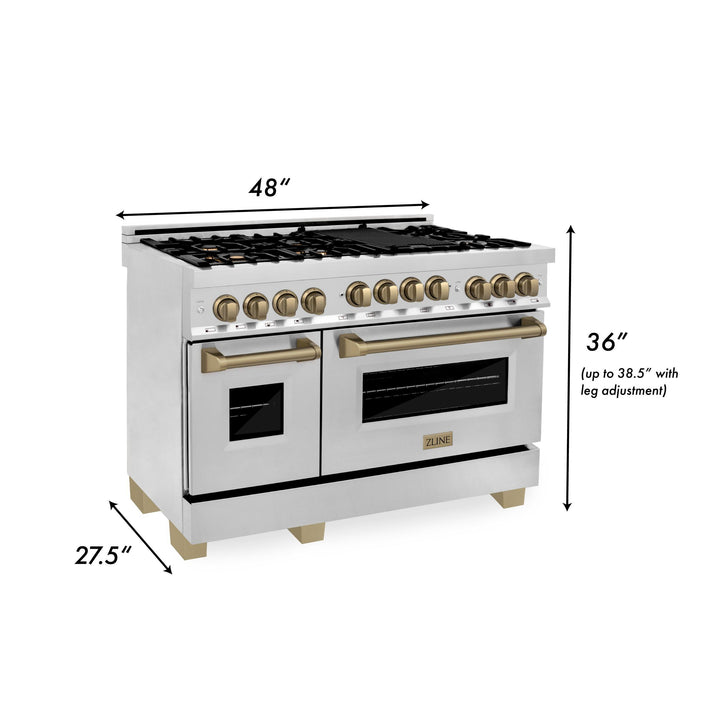 ZLINE KITCHEN AND BATH RGZ48CB ZLINE Autograph Edition 48" 6.0 cu. ft. Range with Gas Stove and Gas Oven in Stainless Steel with Accents Color: Champagne Bronze