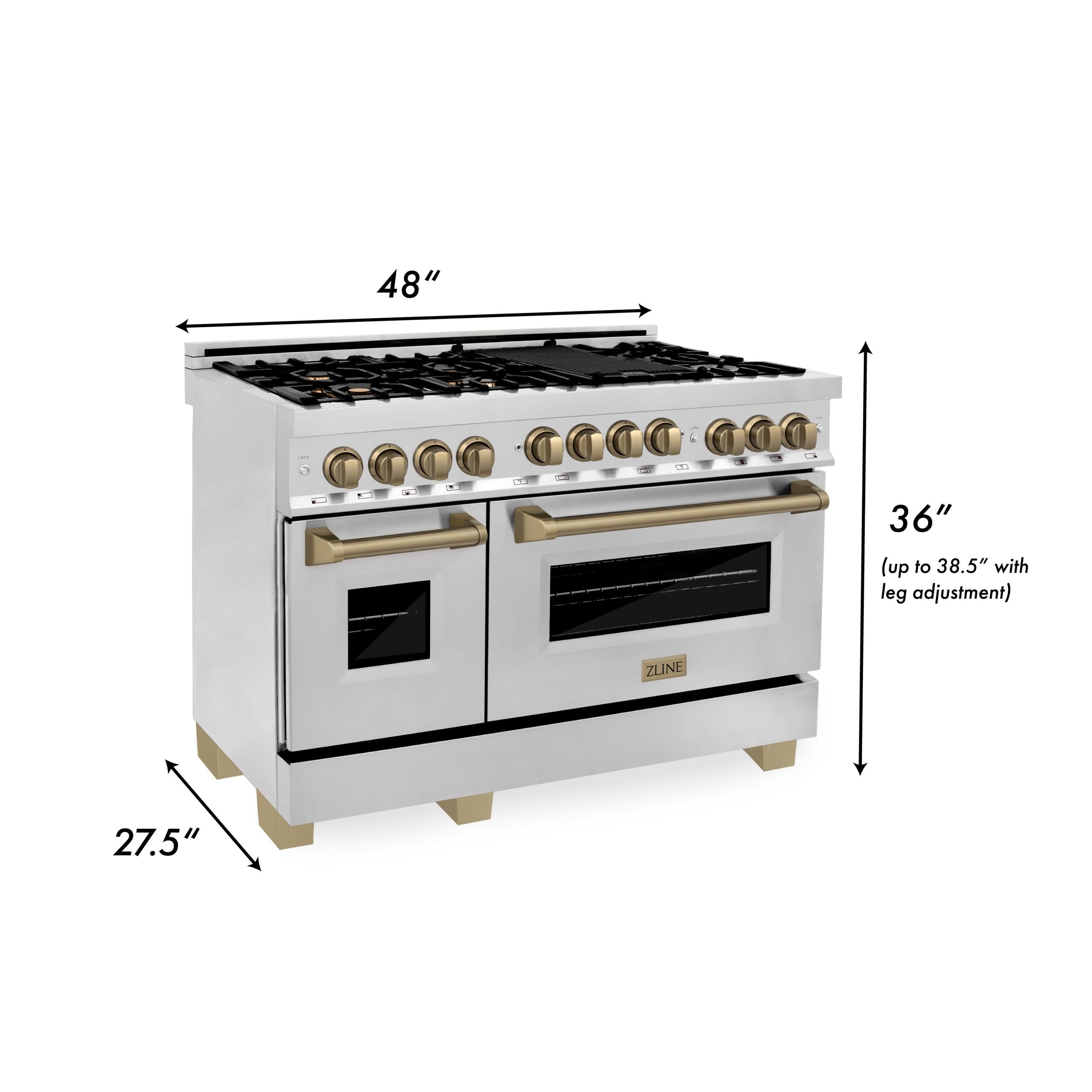 ZLINE KITCHEN AND BATH RGZ48G ZLINE Autograph Edition 48" 6.0 cu. ft. Range with Gas Stove and Gas Oven in Stainless Steel with Accents Color: Gold