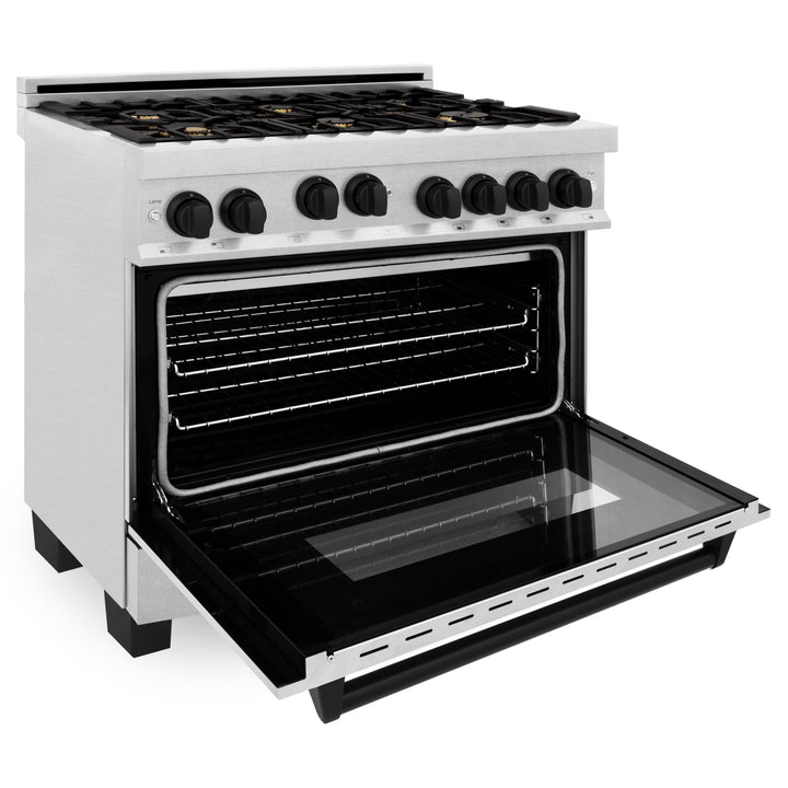 ZLINE KITCHEN AND BATH RGSZSN36MB ZLINE Autograph Edition 36" 4.6 cu. ft. Range with Gas Stove and Gas Oven in DuraSnow R Stainless Steel with Accents Color: Matte Black