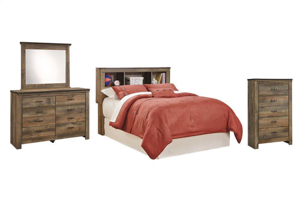 ASHLEY FURNITURE PKG005131 Full Bookcase Headboard With Mirrored Dresser and Chest