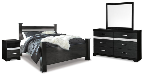 ASHLEY FURNITURE PKG014076 King Poster Bed With Mirrored Dresser and Nightstand