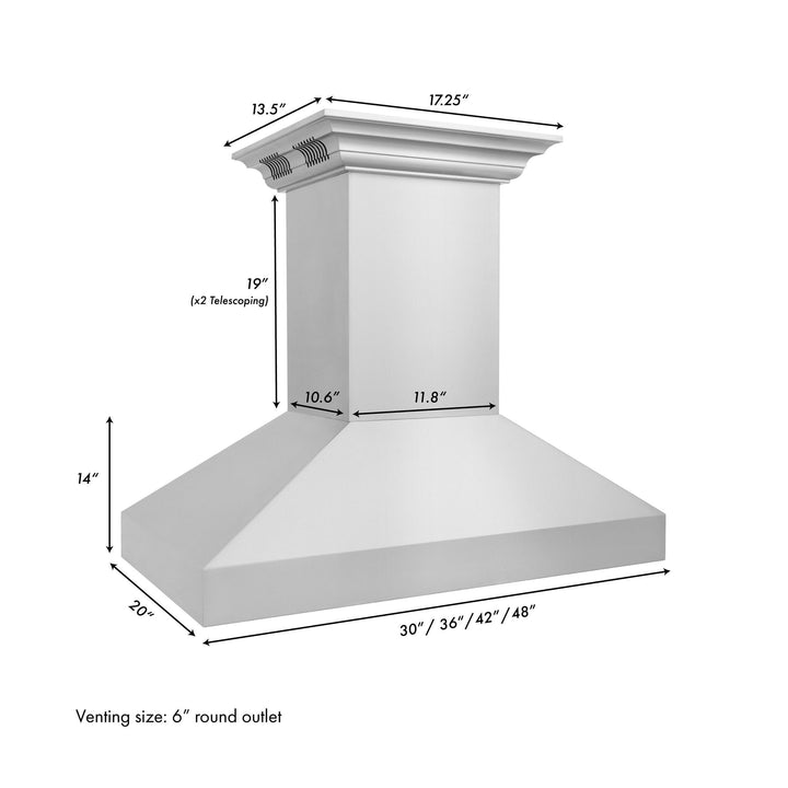 ZLINE KITCHEN AND BATH 597ICRNBT36 ZLINE Professional Island Mount Range Hood in Stainless Steel with Built-in CrownSound R Bluetooth Speakers Size: 36 Inch