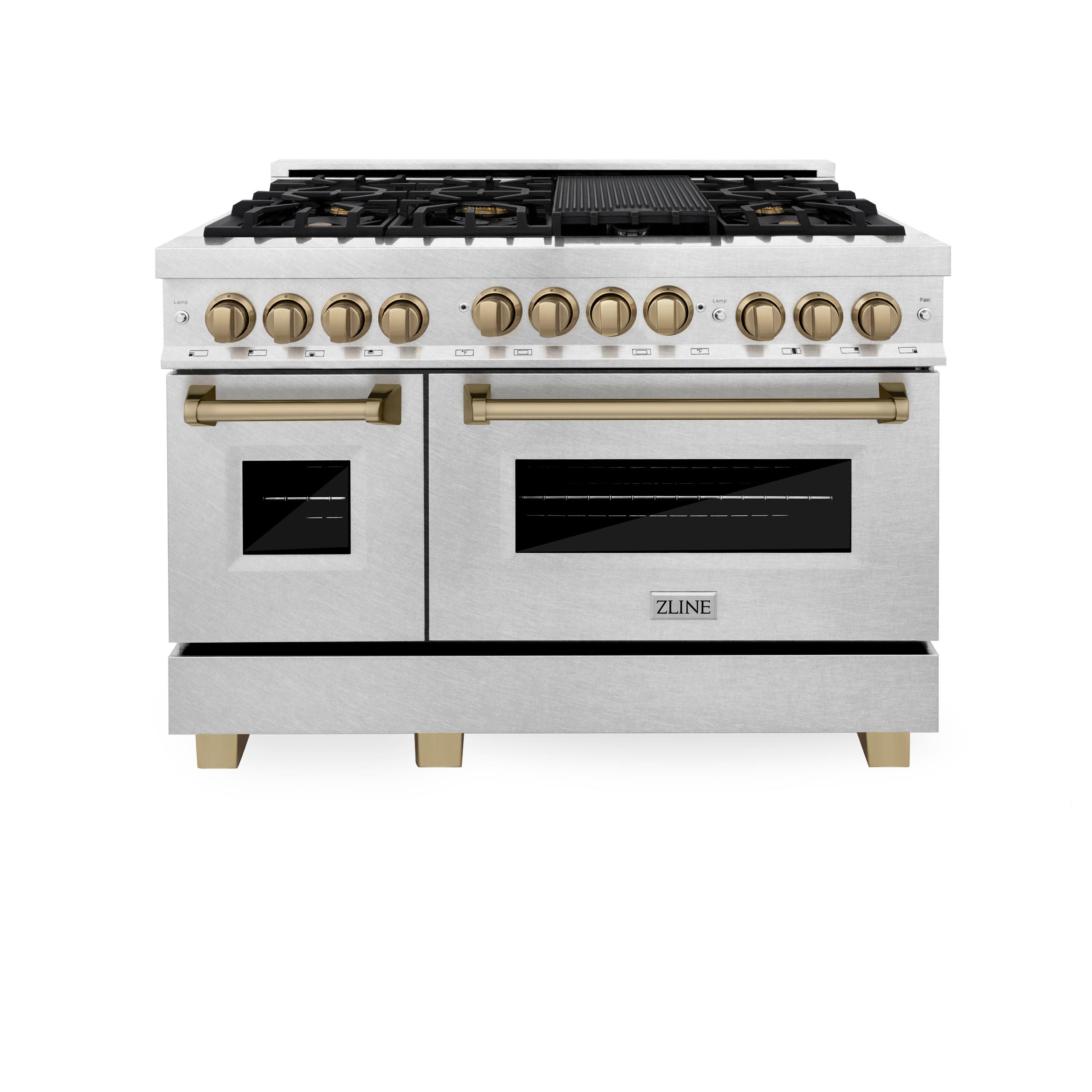 ZLINE KITCHEN AND BATH RGSZSN48CB ZLINE Autograph Edition 48" 6.0 cu. ft. Range with Gas Stove and Gas Oven in DuraSnow R Stainless Steel with Accents Color: Champagne Bronze