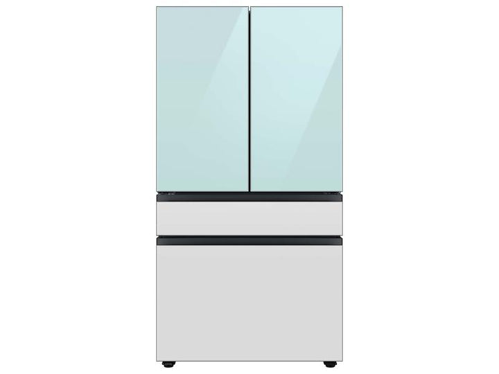 SAMSUNG RF29BB86004MAA Bespoke 4-Door French Door Refrigerator 29 cu. ft. with Beverage Center TM in Morning Blue Glass Top Panels and White Glass Middle and Bottom Panels