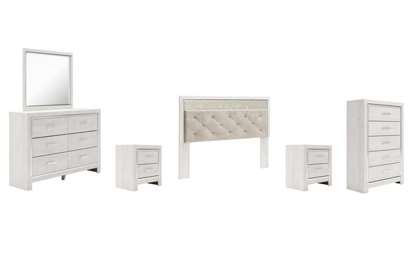 ASHLEY FURNITURE PKG009477 King Panel Headboard With Mirrored Dresser, Chest and 2 Nightstands