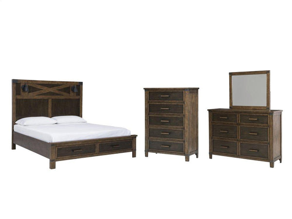 ASHLEY FURNITURE PKG008370 Queen Panel Bed With Storage With Mirrored Dresser and Chest