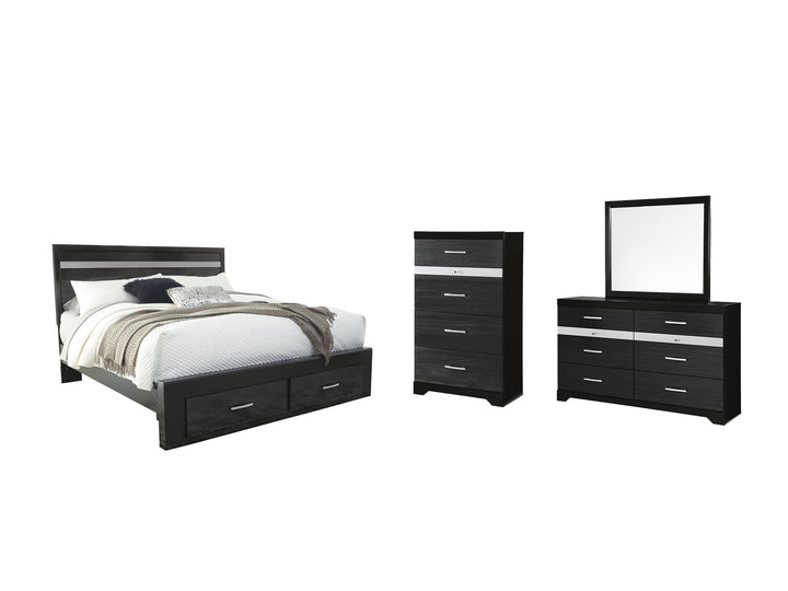 ASHLEY FURNITURE PKG007674 King Panel Bed With 2 Storage Drawers With Mirrored Dresser and Chest